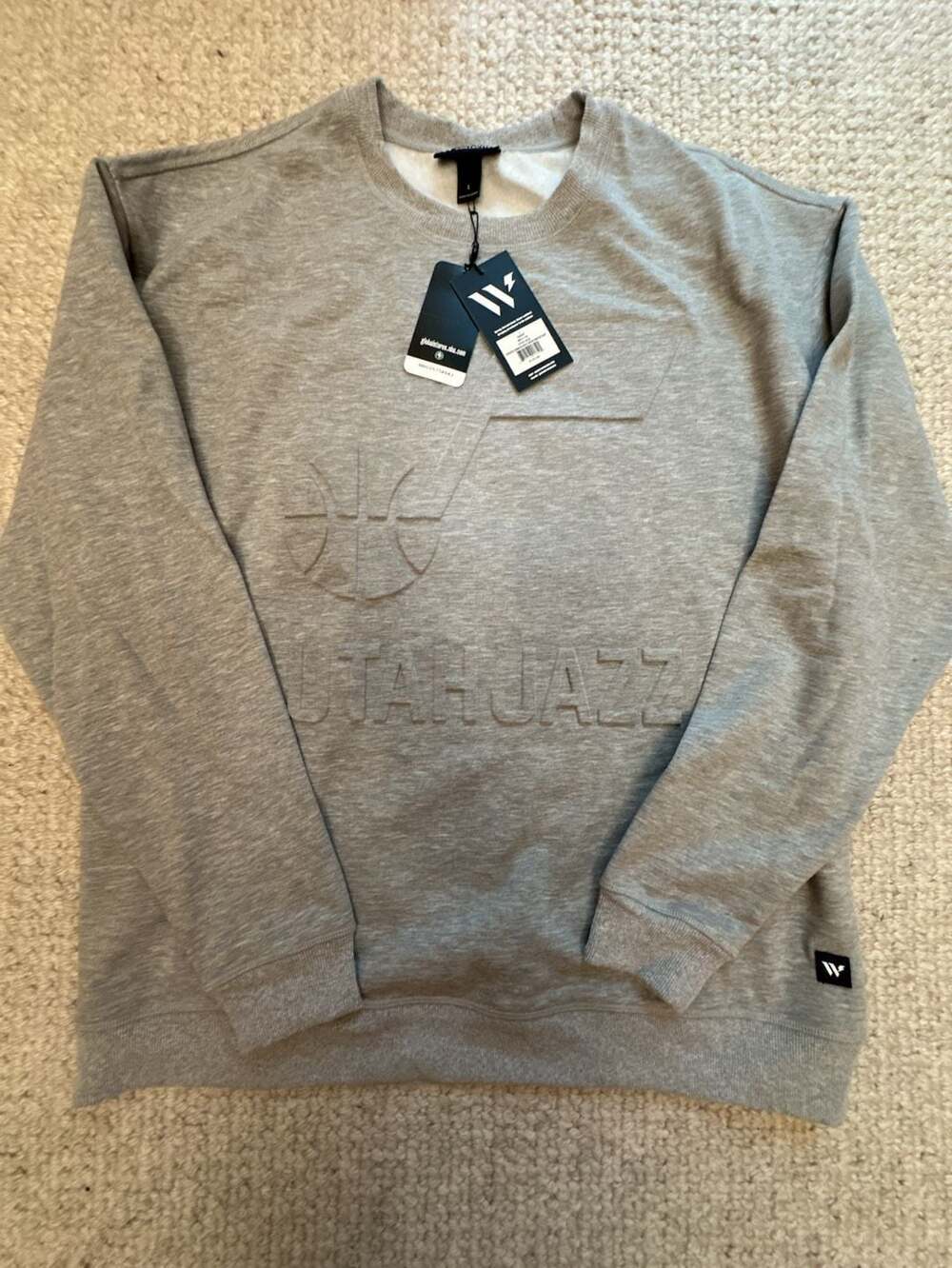 The Wild Collective Utah Jazz NBA Gray Debossed Crewneck Sweatshirt